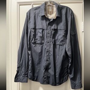 REI Mens Long Sleeve Button Down Sahara Travel Hiking Shirt Color Blue Size M